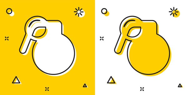 Black Hand grenade icon isolated on yellow and white background. Bomb explosion. Random dynamic shapes. Vector Illustration - Vector, Image