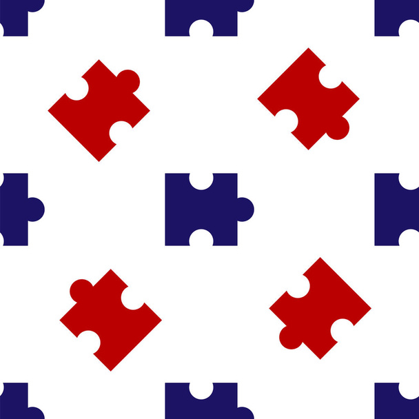 Blue and red Piece of puzzle icon isolated seamless pattern on white background. Modern flat, business, marketing, finance, internet concept. Vector Illustration - Vektor, Bild