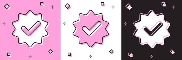 Set Medaglia approvata o certificata con nastri e icona con segno di spunta isolata su sfondo rosa e bianco, nero. Illustrazione vettoriale
 - Vettoriali, immagini