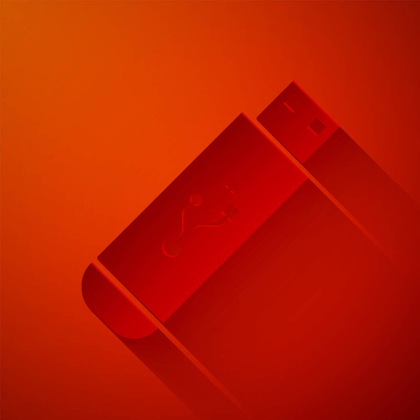 Papel corte USB flash drive ícone isolado no fundo vermelho. Estilo de arte de papel. Ilustração vetorial
 - Vetor, Imagem