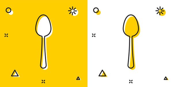 Black Spoon icon isolated on yellow and white background. Cooking utensil. Cutlery sign. Random dynamic shapes. Vector Illustration - Vector, Image