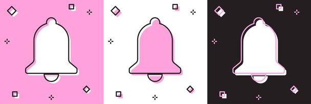 Set Timbre icono de campana aislado en rosa y blanco, fondo negro. Símbolo de alarma, campana de servicio, señal de timbre, símbolo de notificación. Ilustración vectorial
 - Vector, Imagen