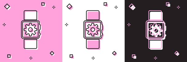 Set Smartwatch setting icon isolated on pink and white, black background. Smart watch settings. Vector Illustration - Vector, Image