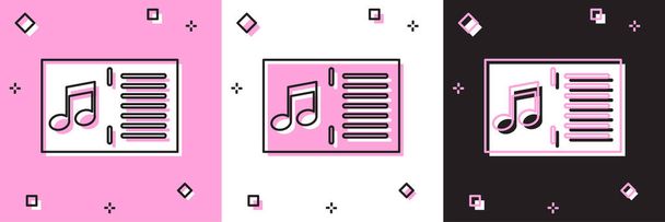 Set Libro de música con icono de nota aislado sobre fondo rosa y blanco, negro. Hoja musical con pentagrama de notas. Cuaderno de notas musicales. Ilustración vectorial
 - Vector, Imagen