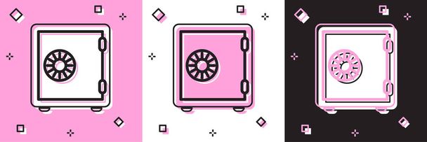 Définir l'icône Safe isolée sur fond rose et blanc, noir. La porte protège un coffre-fort avec une serrure à combinaison. Protection fiable des données. Illustration vectorielle
 - Vecteur, image