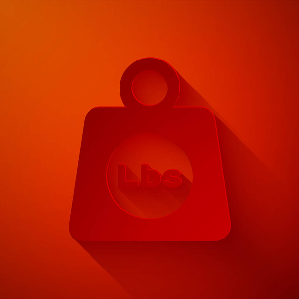 Paper cut Weight pounds icon isolated on red background. Pounds weight block for weight lifting and scale. Mass symbol. Paper art style. Vector Illustration - Vector, Image