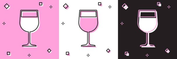 Aseta viini lasi kuvake eristetty vaaleanpunainen ja valkoinen, musta tausta. Viinilasikuvake. Goblet-symboli. Lasinsirpaleiden merkki. Vektorikuvaus
 - Vektori, kuva