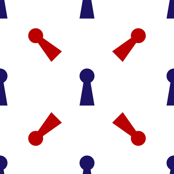 Kék és piros Keyhole ikon elszigetelt zökkenőmentes minta fehér háttér. A siker kulcsa. Kulcslyuk kifejezi a rejtély, a titok, a biztonság és a védelem fogalmát. Vektorillusztráció - Vektor, kép