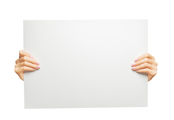 Female hands holding blank poster, copy-space. - Photo, Image