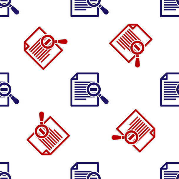 Blaues und rotes Dokument mit Suchsymbol isoliert nahtloses Muster auf weißem Hintergrund. Datei- und Lupensymbol. Analytics Forschungszeichen. Vektorillustration - Vektor, Bild