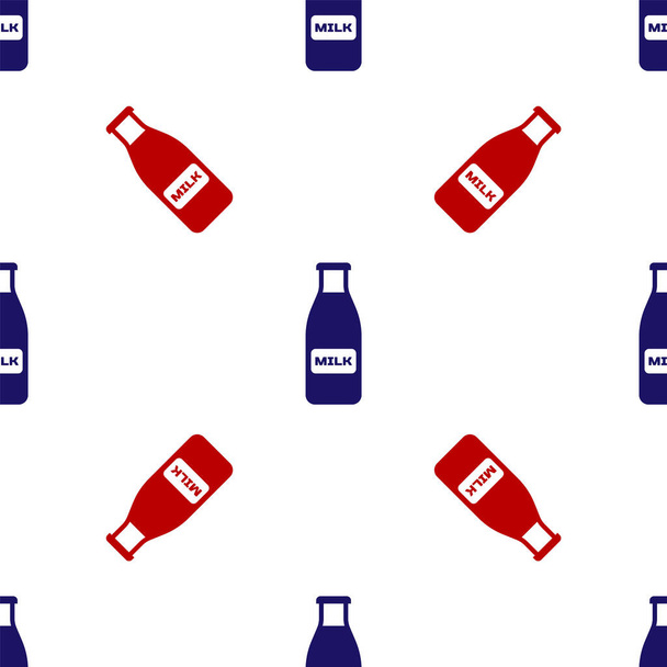 Modrá a červená Uzavřená skleněná láhev s ikonou mléka a víčka izolované bezešvé vzor na bílém pozadí. Vektorová ilustrace - Vektor, obrázek