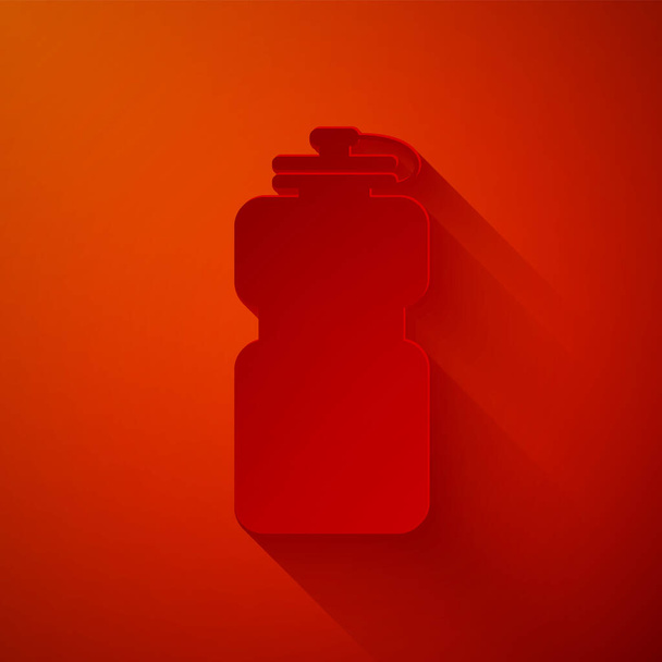 Papiergeschnittene Sportflasche mit Wassersymbol isoliert auf rotem Hintergrund. Papierkunst. Vektorillustration - Vektor, Bild