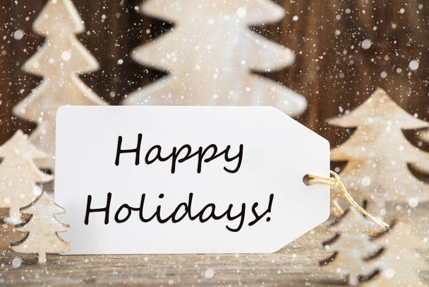 Christmas Tree, Label With English Text Happy Holidays, Snowflakes - Fotó, kép