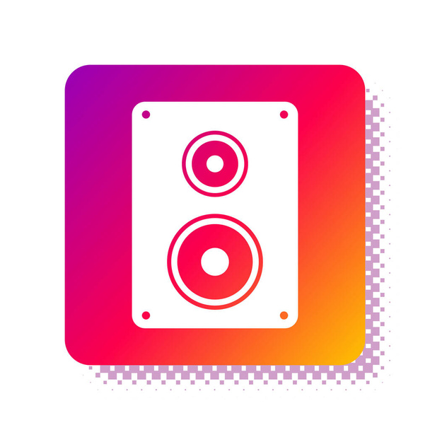 White Stereo speaker icon isolated on white background. Sound system speakers. Music icon. Musical column speaker bass equipment. Square color button. Vector Illustration - ベクター画像