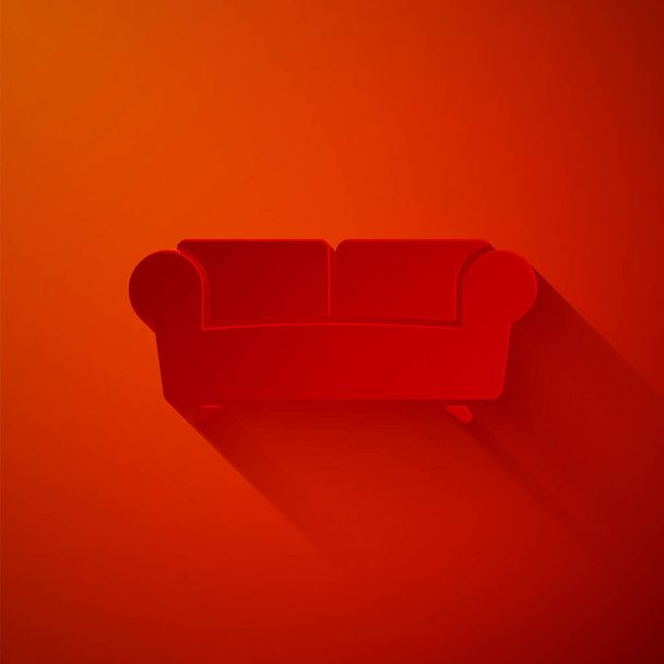 Papel corte ícone do sofá isolado no fundo vermelho. Estilo de arte de papel. Ilustração vetorial
 - Vetor, Imagem