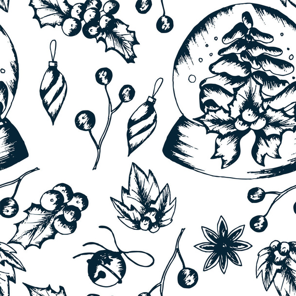 Vector Seamless Vintage Pattern with Traditional Holiday Symbols - Vector, imagen