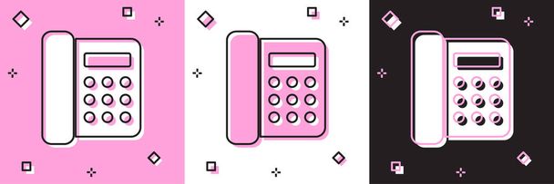 Set Icono de teléfono aislado sobre fondo rosa y blanco, negro. Teléfono fijo. Ilustración vectorial
 - Vector, Imagen