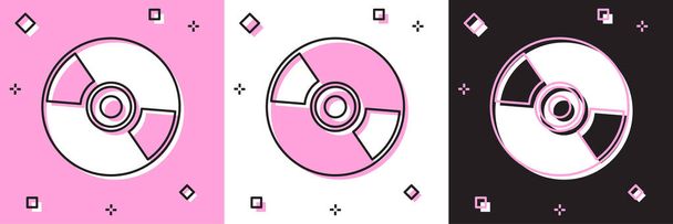 Conjunto de CD o DVD icono de disco aislado en rosa y blanco, fondo negro. Signo de disco compacto. Ilustración vectorial
 - Vector, Imagen