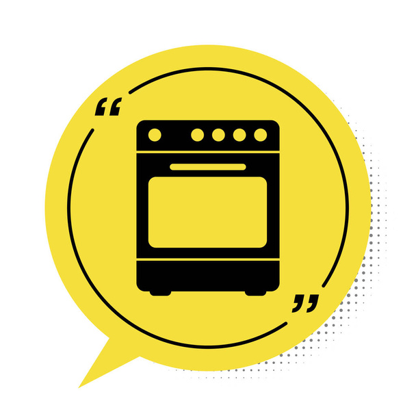 Black Oven icon isolated on white background. Stove gas oven sign. Yellow speech bubble symbol. Vector Illustration - Vector, Image