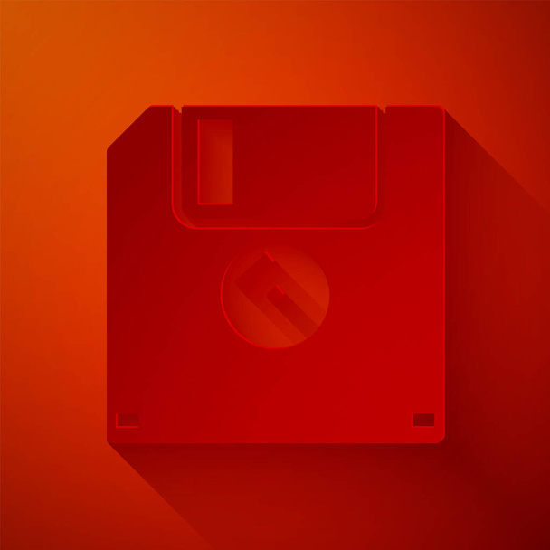 Papier découpé Disque souple pour ordinateur icône de stockage de données isolé sur fond rouge. Signe de disquette. Style art du papier. Illustration vectorielle
 - Vecteur, image