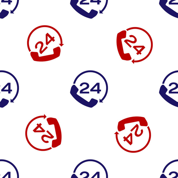 Niebieski i czerwony Telefon 24 godziny wsparcia ikona odizolowany bezproblemowy wzór na białym tle. Całodniowy call-center obsługi klienta. Pełny etat. Ilustracja wektora - Wektor, obraz
