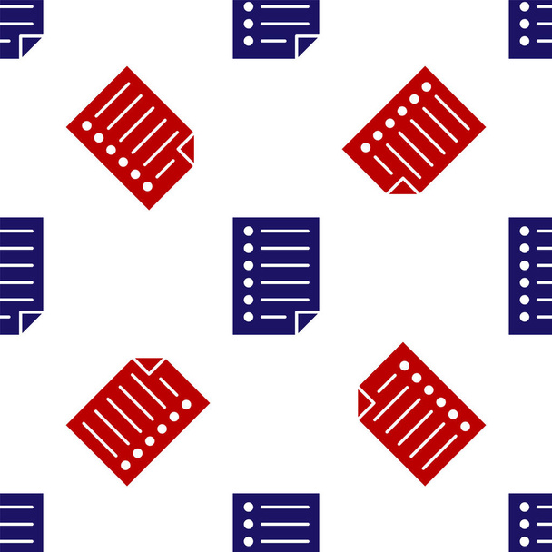 Kék és piros Document ikon elszigetelt zökkenőmentes minta fehér háttér. Fájl ikon. Ellenőrző lista ikon. Üzleti koncepció. Vektorillusztráció - Vektor, kép