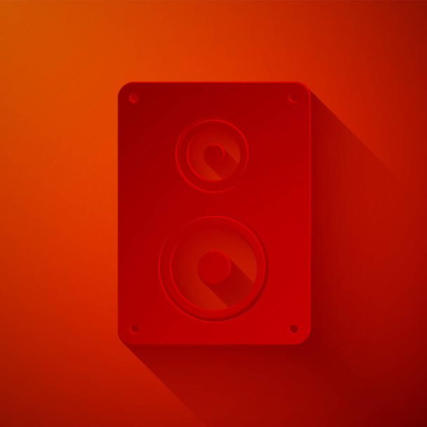 Paper cut Stereo speaker icon isolated on red background. Sound system speakers. Music icon. Musical column speaker bass equipment. Paper art style. Vector Illustration - Vector, Image