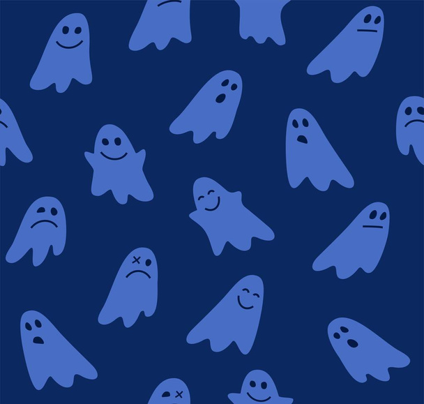 Ghosts, seamless pattern, blue, vector. Colored, flat background. Vector picture. Blue images on a blue field.  - Вектор, зображення