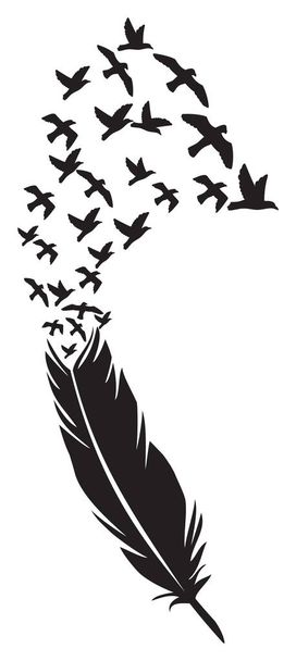 Feather with flying birds vector illustration - Vettoriali, immagini