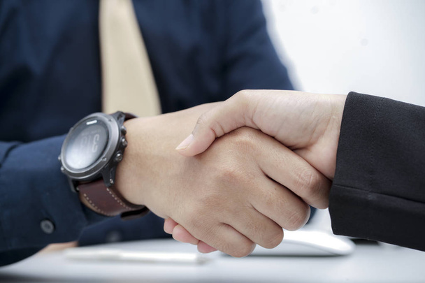 two executive businessmen hands shake, making business deal, professional agreement, partnership and teamwork handshake concept - Фото, зображення