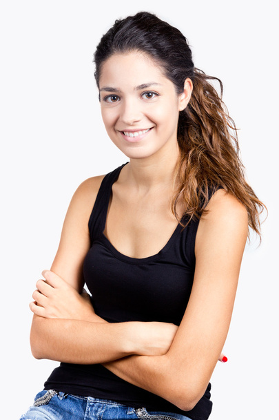 Portrait of smiling young nice woman. Isolated - Foto, Imagen