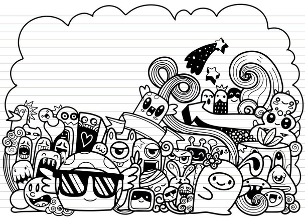 Vektor-Illustration von Doodle niedlichen Monster mit Kopierraum Backg - Vektor, Bild