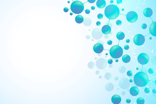 Abstract molecules background. DNA, Atoms. Molecular structure with blue spherical particles. Medical, science and technology innovation concept molecule background. Vector illustration - Vektör, Görsel