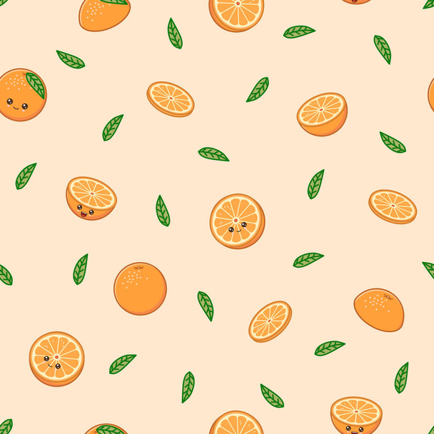 Funny orange vector pattern Kawaii orange on warm - Vector, Imagen