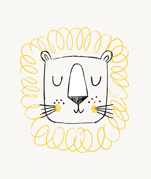 Lion hand drawn illustration vector. Cute doodle lion head. - Διάνυσμα, εικόνα