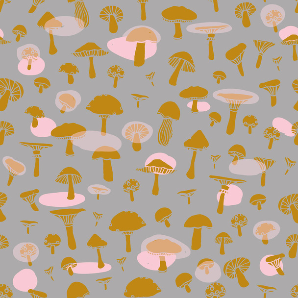 Seamless doodle pattern with forest mushrooms - Vektori, kuva