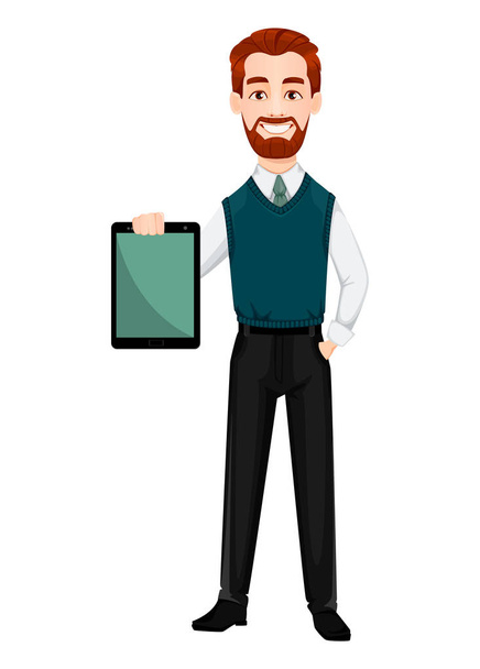 Guapo hombre de negocios sosteniendo tableta
 - Vector, Imagen