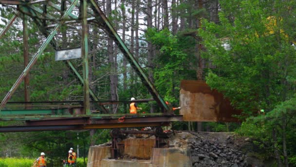 Workers preparing a bridge demolition - Footage, Video