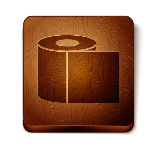 茶色のトイレタリー紙ロールアイコンは白い背景に隔離されています。木製の正方形のボタン。ベクターイラスト - ベクター画像