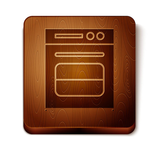 Brown Oven icoon geïsoleerd op witte achtergrond. Een gasovenbord. Houten vierkante knop. Vector Illustratie - Vector, afbeelding