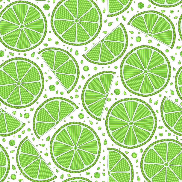 Lime with green leaves, slice citrus white background. - ベクター画像