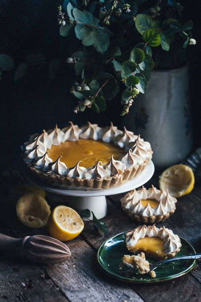 lemon cake with meringue, selective focus - Fotó, kép