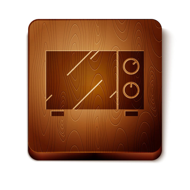 Brown Micmicrowave oven icon isolated on white background. Значок бытовой техники. Деревянная квадратная кнопка. Векторная миграция
 - Вектор,изображение