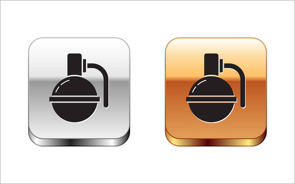 Black Hand grenade icon isolated on white background. Bomb explosion. Silver-gold square button. Vector Illustration - Vector, Image
