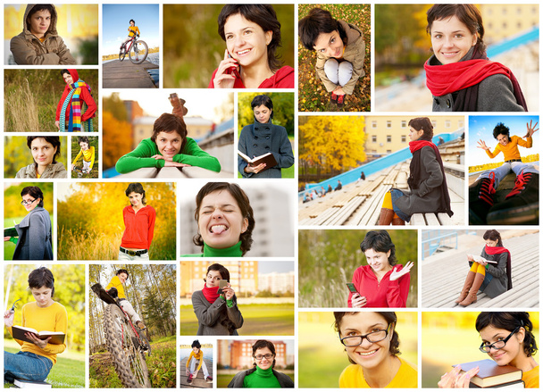 collage van jonge vrouw in de herfst - Foto, afbeelding