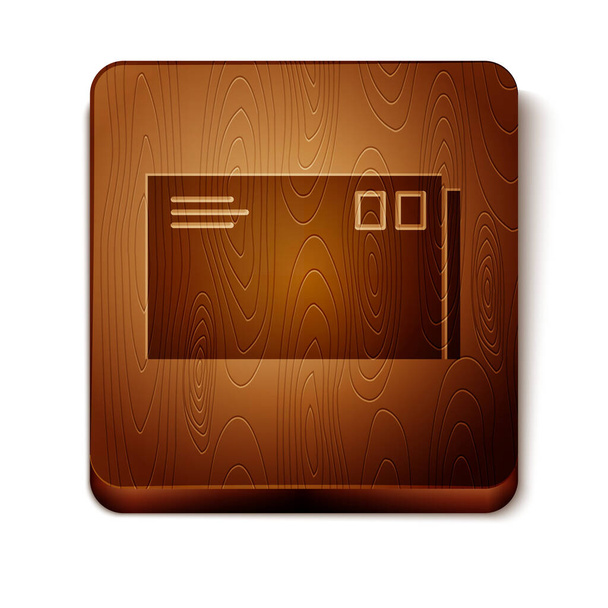 白い背景に分離された茶色の封筒アイコン。電子メール メッセージレター記号。木製の正方形のボタン。ベクトルイラストレーション - ベクター画像