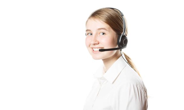 call center worker on an isolated white background - Photo, Image