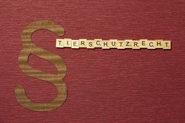 Bordo renk arkaplanındaki işaret paragrafı. Almanca kelime Tierschutzrecht - Fotoğraf, Görsel