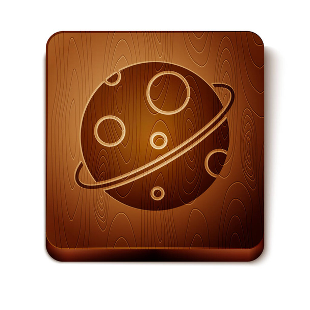 Brown Planet icon isolated on white background. Wooden square button. Vector Illustration - Vector, Image