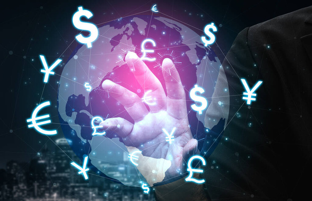Döviz Küresel Döviz Finans - Farklı dünya para birimi sembolü dönüştürme ile uluslararası forex piyasası. - Fotoğraf, Görsel